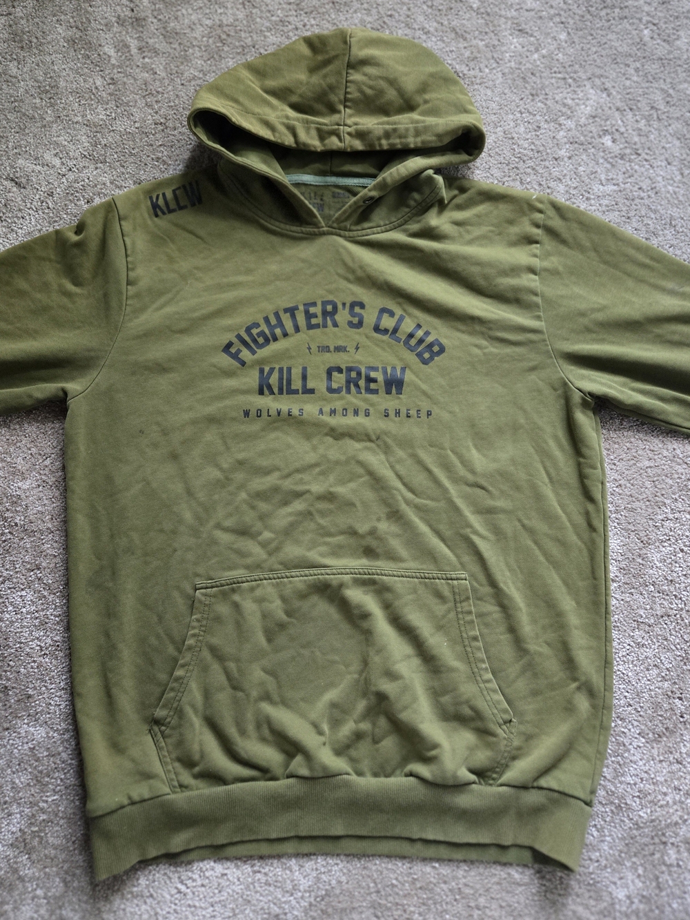 Kill Crew Olive Green Hooded Pullover with 'Fighter's Club' Print